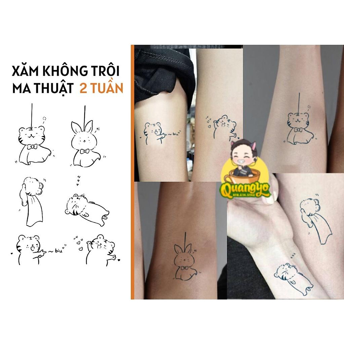 Mua Hình xăm cặp đôi, couple chủ đề con hổ, con thỏ dễ thương, Xăm ...