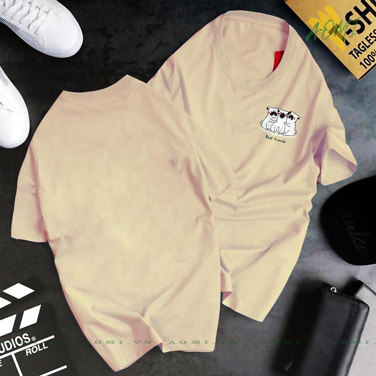 ÁO THUN KIỂU UNISEX AOMI BEST FRIEND PUG DOG TAY NGẮN TAY LỠ NAM NỮ GIA ĐÌNH CẶP ĐÔI CHẤT LƯỢNG CAO
