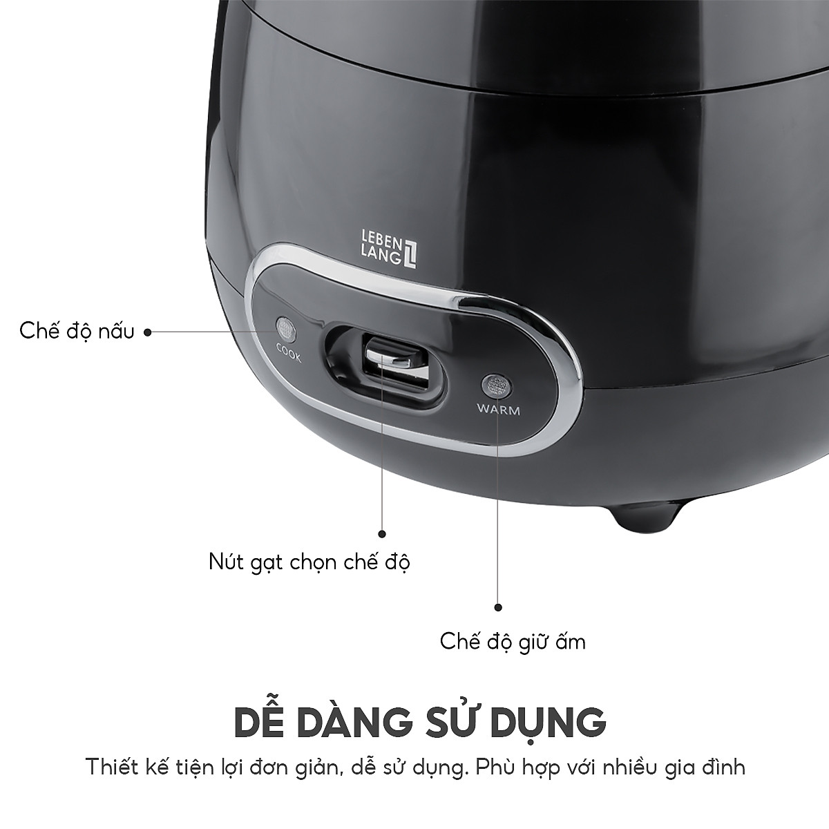Nồi cơm điện mini Lebenlang LBL0583 dung tích 800ml, công suất 250W nhỏ gọn, thiết kế đơn giản hiện đại - hàng chính hãng
