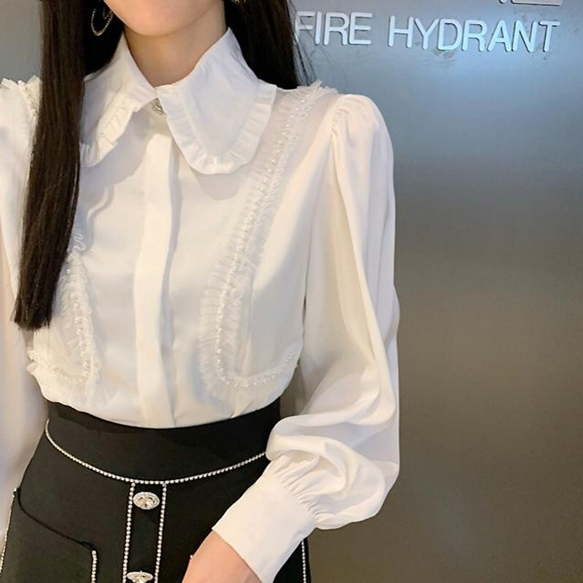 Áo sơ mi kiểu cố đức nhún bèo phong cách hàn quốc - Áo sơ mi nữ Áo Sơ Mi Kiểu Cố Đức Nhún Bèo Phong Cách Hàn Quốc - Áo Sơ Mi Nữ