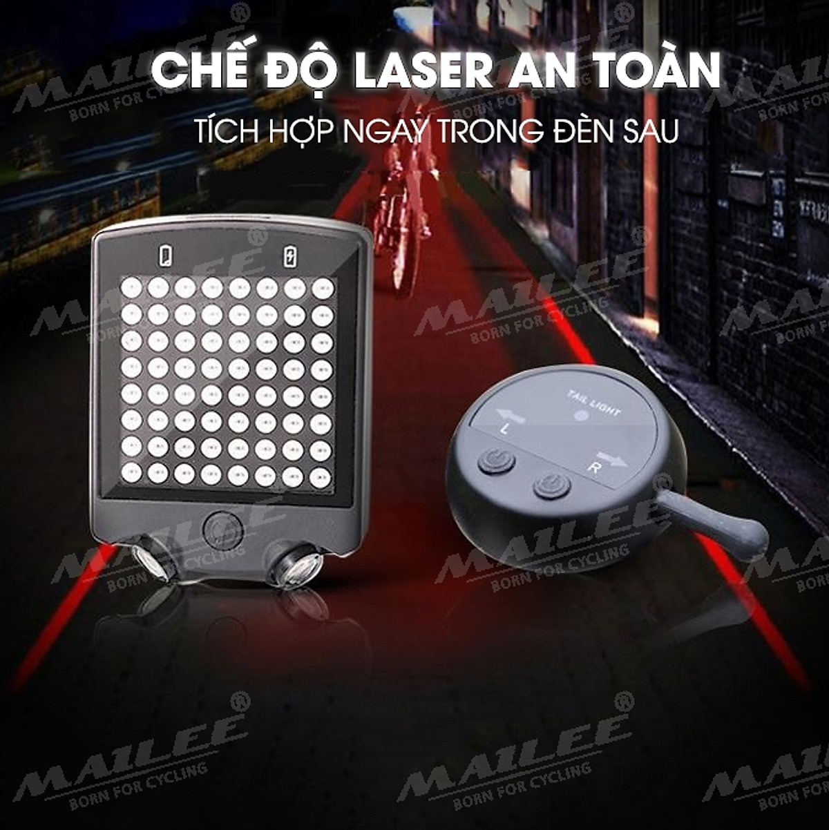 Đèn Đuôi Xe Đạp Led Xi nhan A112 64 bóng led với màn hình đa hiển thị nhiều mẫu dung lượng 650mAh có remote không dây Mai Lee