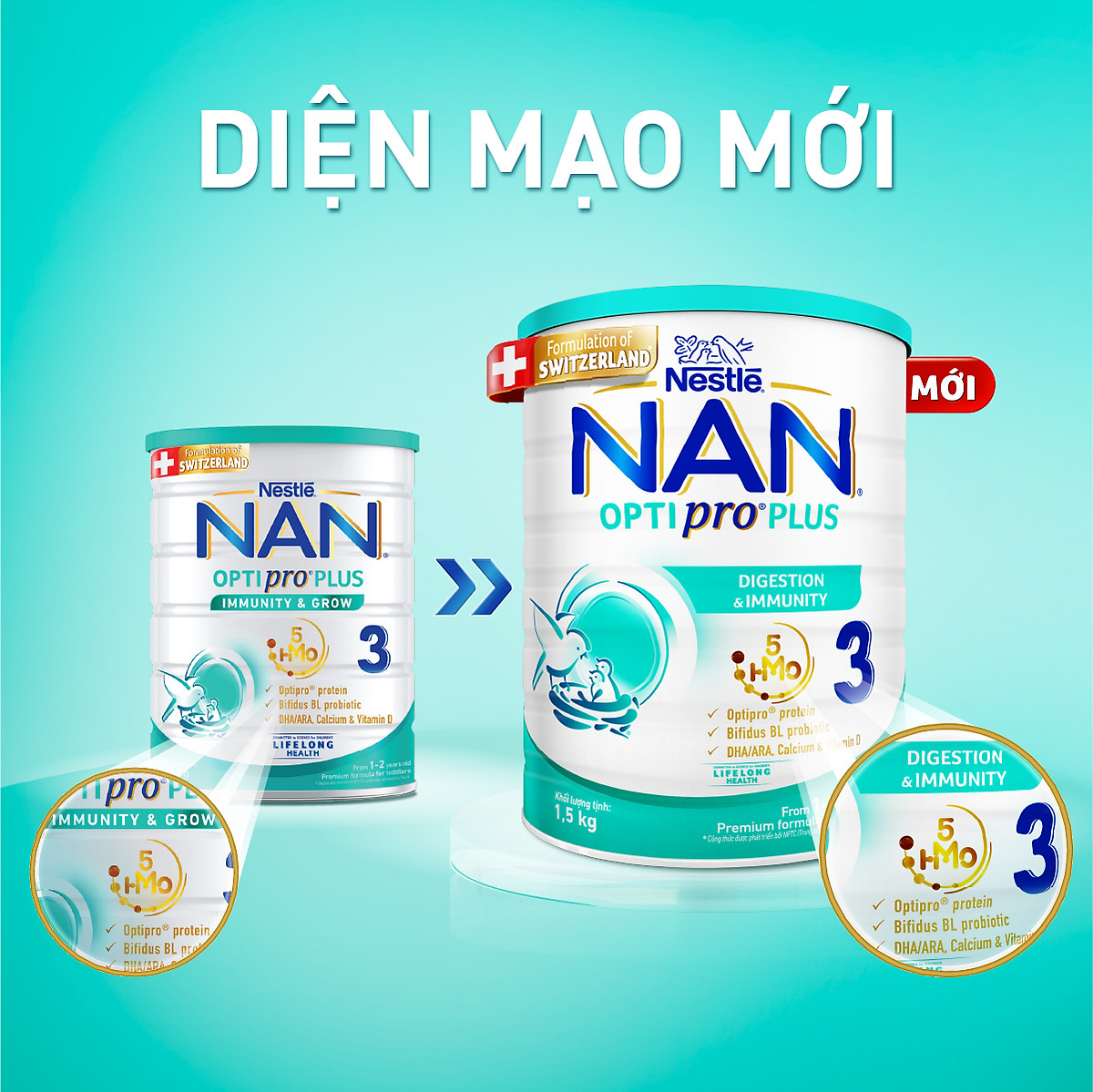 Sữa bột Nestlé NAN OPTIPRO PLUS 3 1500g/lon với 5HMO (1-2 tuổi)
