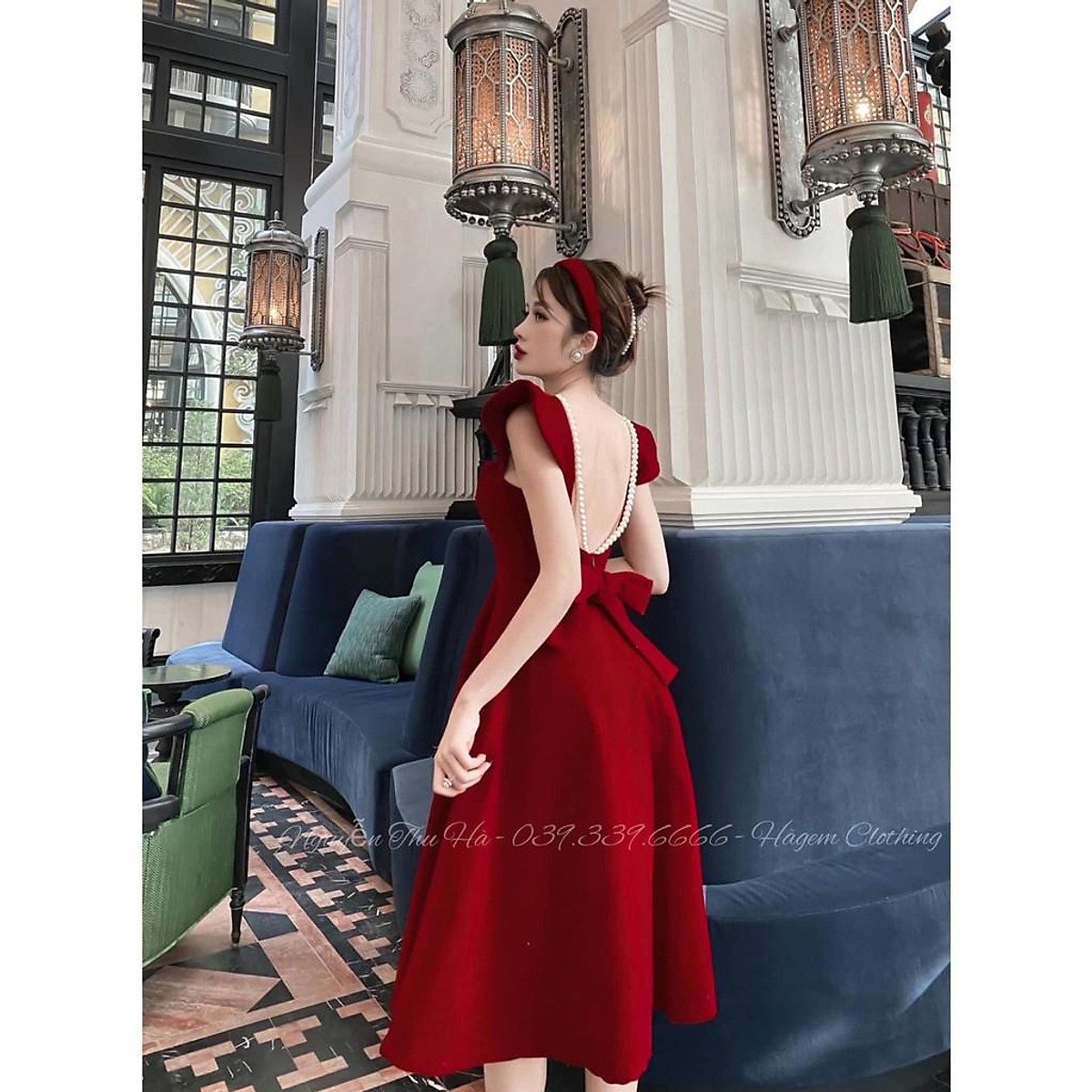 VÁY NHUNG XÒE TAY CÁNH TIÊN NƠ LƯNG HỞ PHỐI NGỌC SIÊU XINH