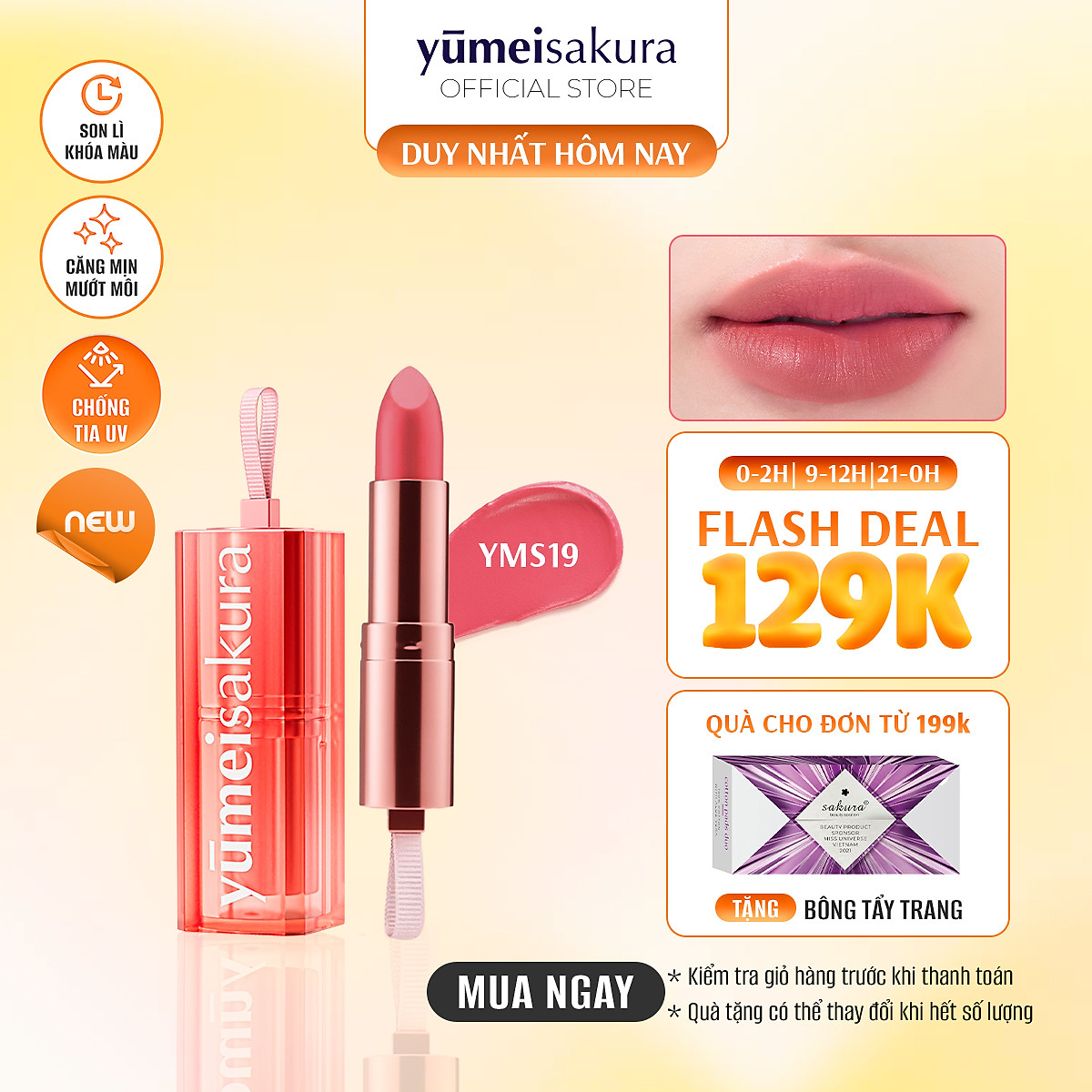 Son Thỏi Màu Hồng San Hô Lì Mịn Siêu Dưỡng Yumeisakura Chotto Matte Sweetie Coral Pink YMS19 3.5g