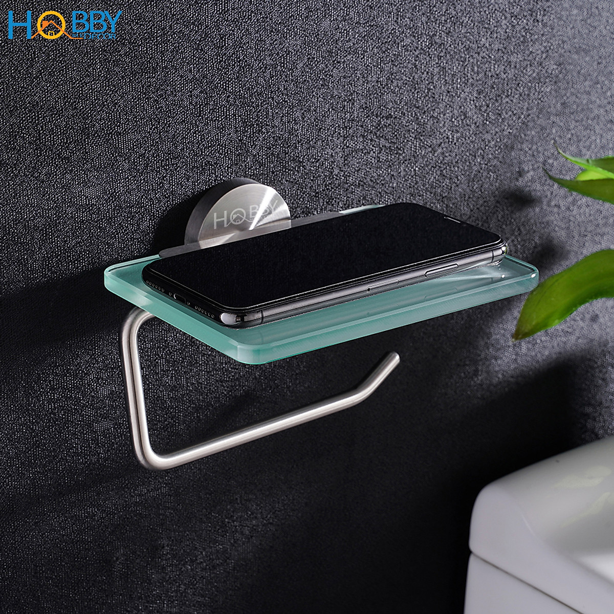 Kệ để giấy vệ sinh có mái che thủy tinh inox 304 Hobby home decor G16