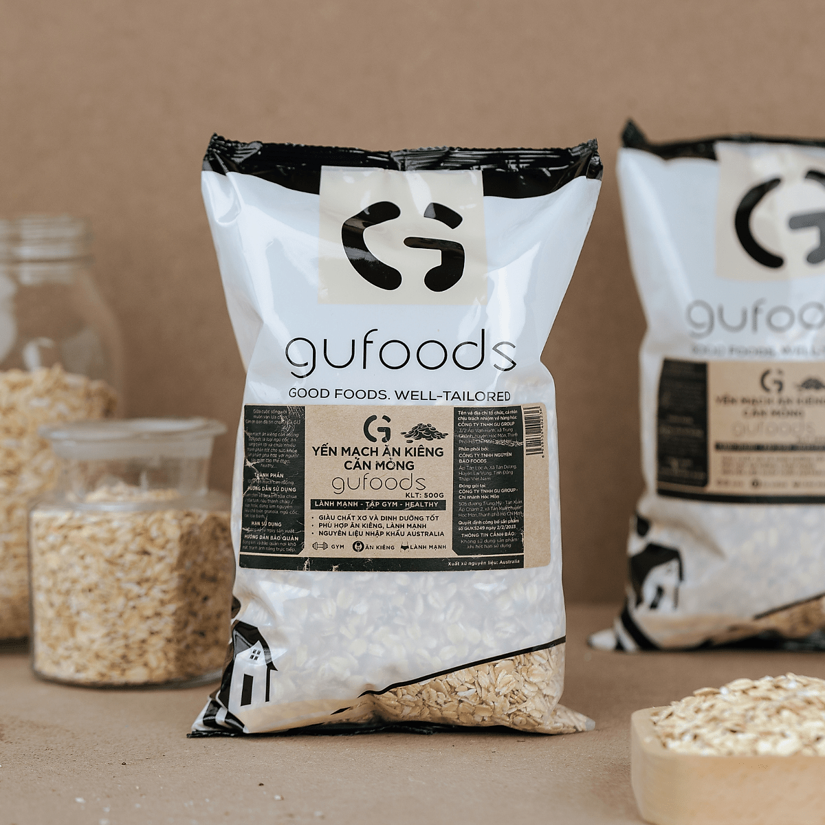 Yến mạch tươi cán mỏng (cán dẹt) GUfoods - Ăn kiêng, Giàu chất xơ, Hỗ trợ giảm cân, Tập gym, Eat clean