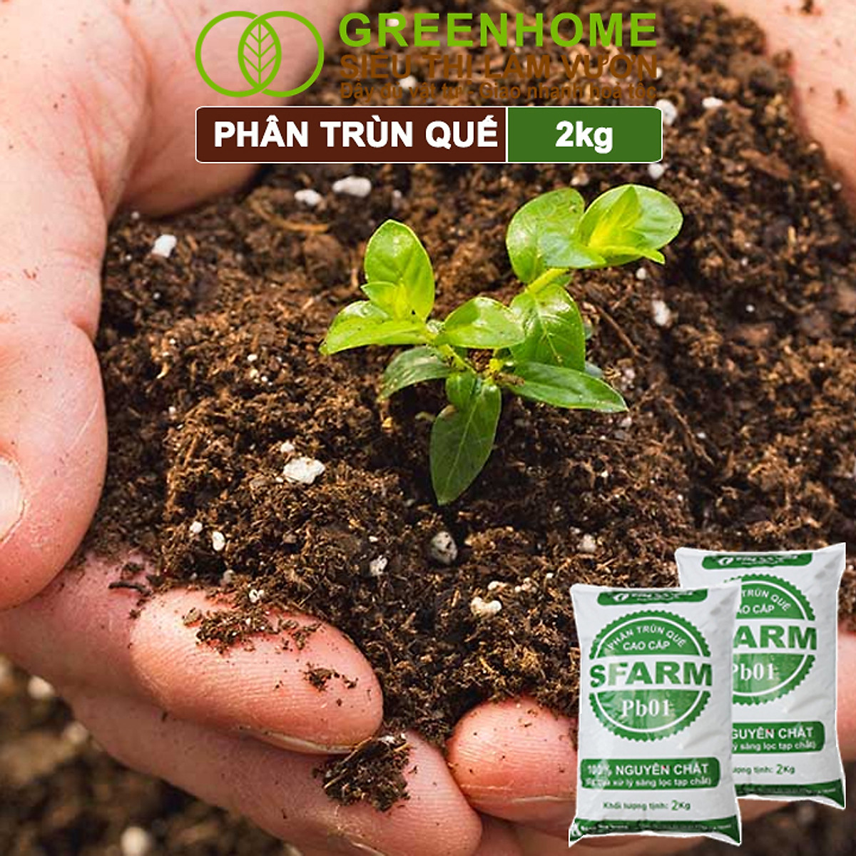 Phân Trùn Quế Greenhome, Bao 2kg, Dinh Dưỡng Hữu Cơ, Không Mùi, Tốt Cho Lan, Bonsai, Rau, Cây Ăn Trái