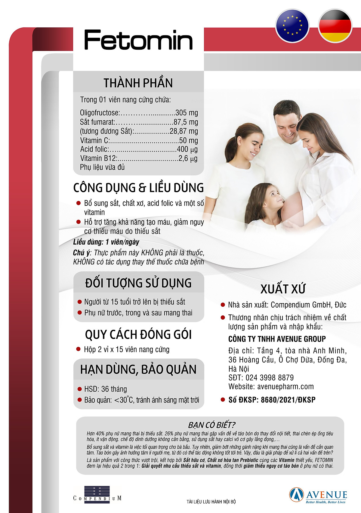 Fetomin - Sắt hữu cơ Đức kèm Chất xơ cho mẹ bầu, người thiếu sắt