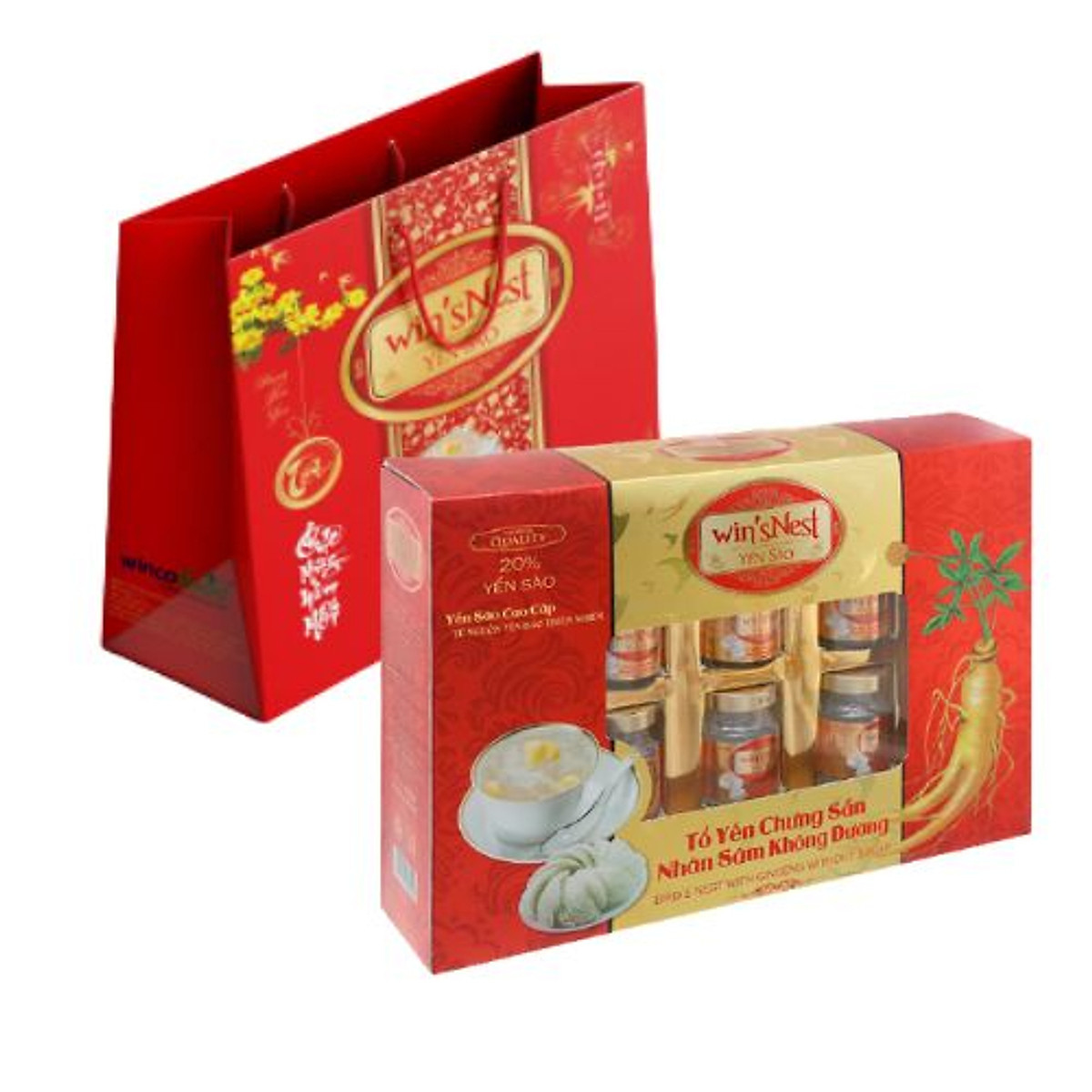 Yến Sào Win'snest Tổ Yến Chưng Sẵn Nhân Sâm Không Đường 20% (6 Lọ/Hộp) thích hợp cho người lớn, người bệnh đang trong quá trình phục hồi sức khỏe, người ăn kiêng và tiểu đường.