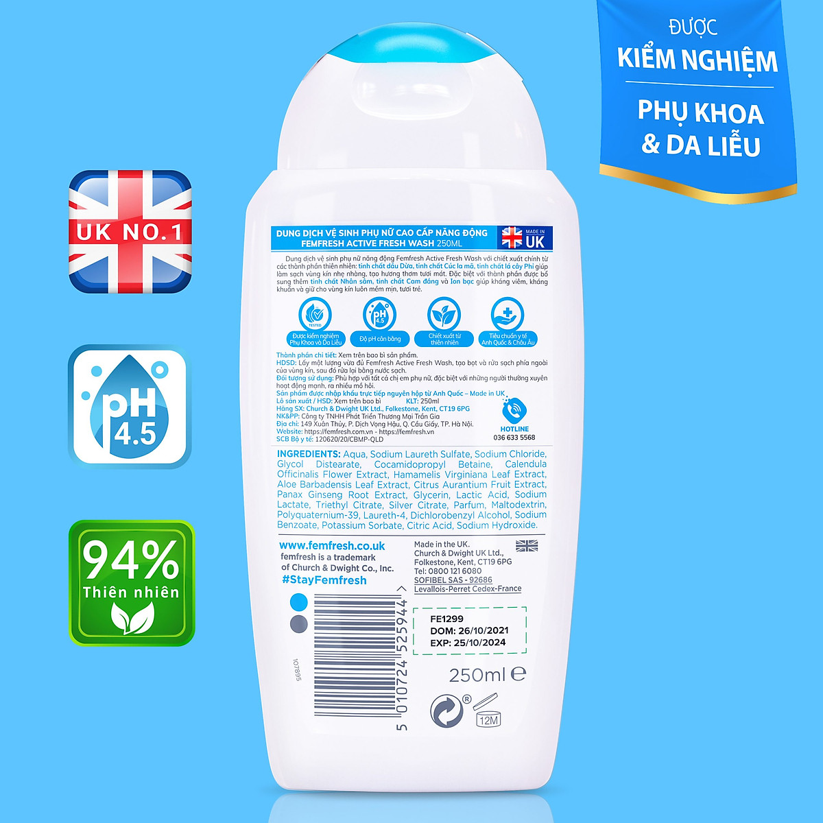Dung dịch vệ sinh Anh Femfresh soothing wash giúp làm sạch sẽ, thơm mát, ngăn ngừa viêm, ngứa, nấm phụ khoa - QuaTangMe Extaste
