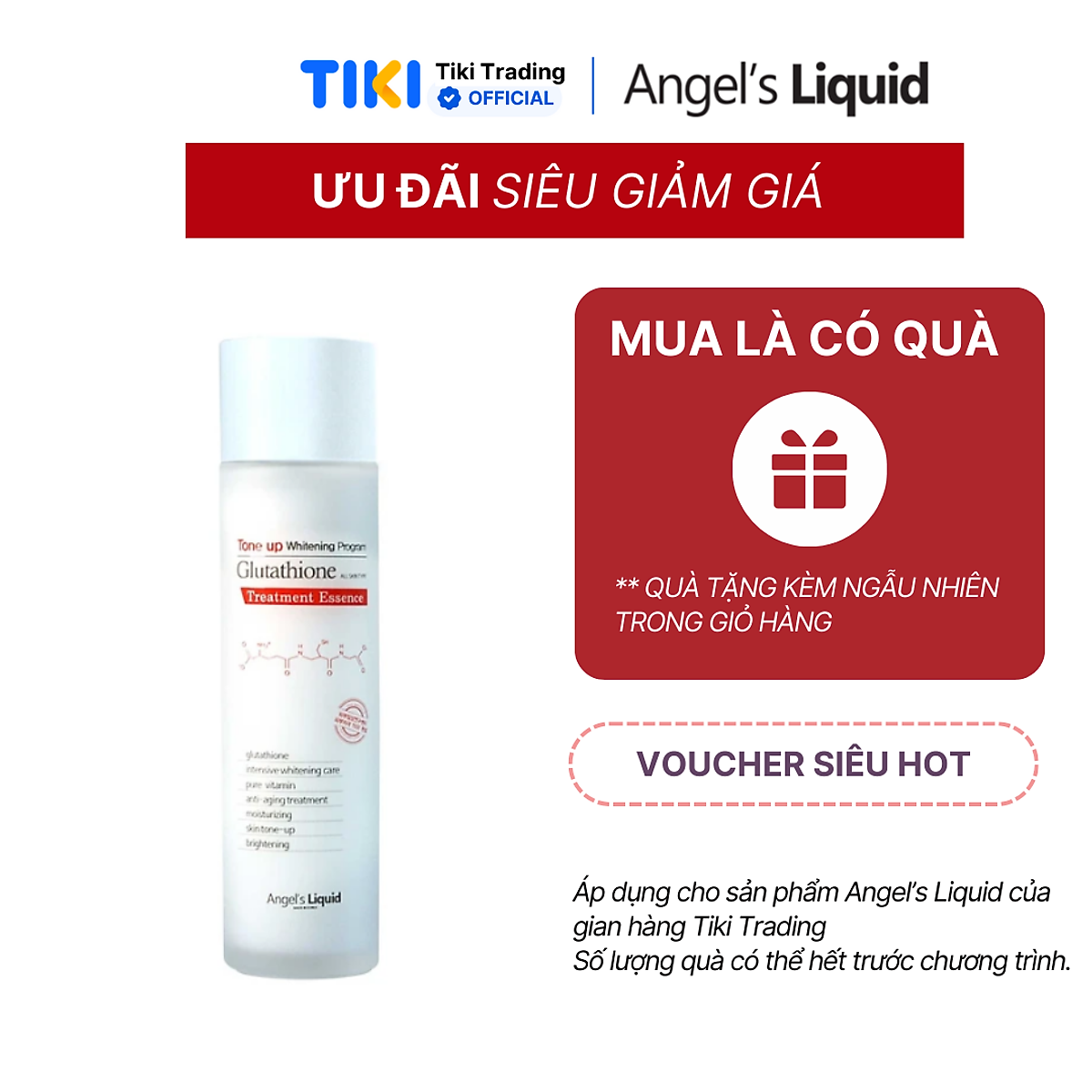 Nước Thần Dưỡng Trắng Da Cân Bằng Độ Ẩm Angel's Liquid Tone Up Whitening Program Glutathione Treatment Essence 150ml