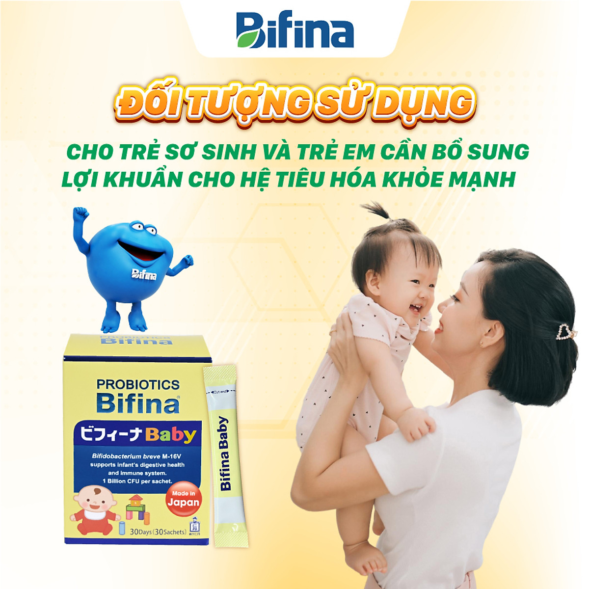 Men vi sinh cho bé – Bifina Baby Nhật Bản – Tiêu hóa khoẻ, hỗ trợ giảm táo bón, tăng đề kháng -Hộp 30 gói