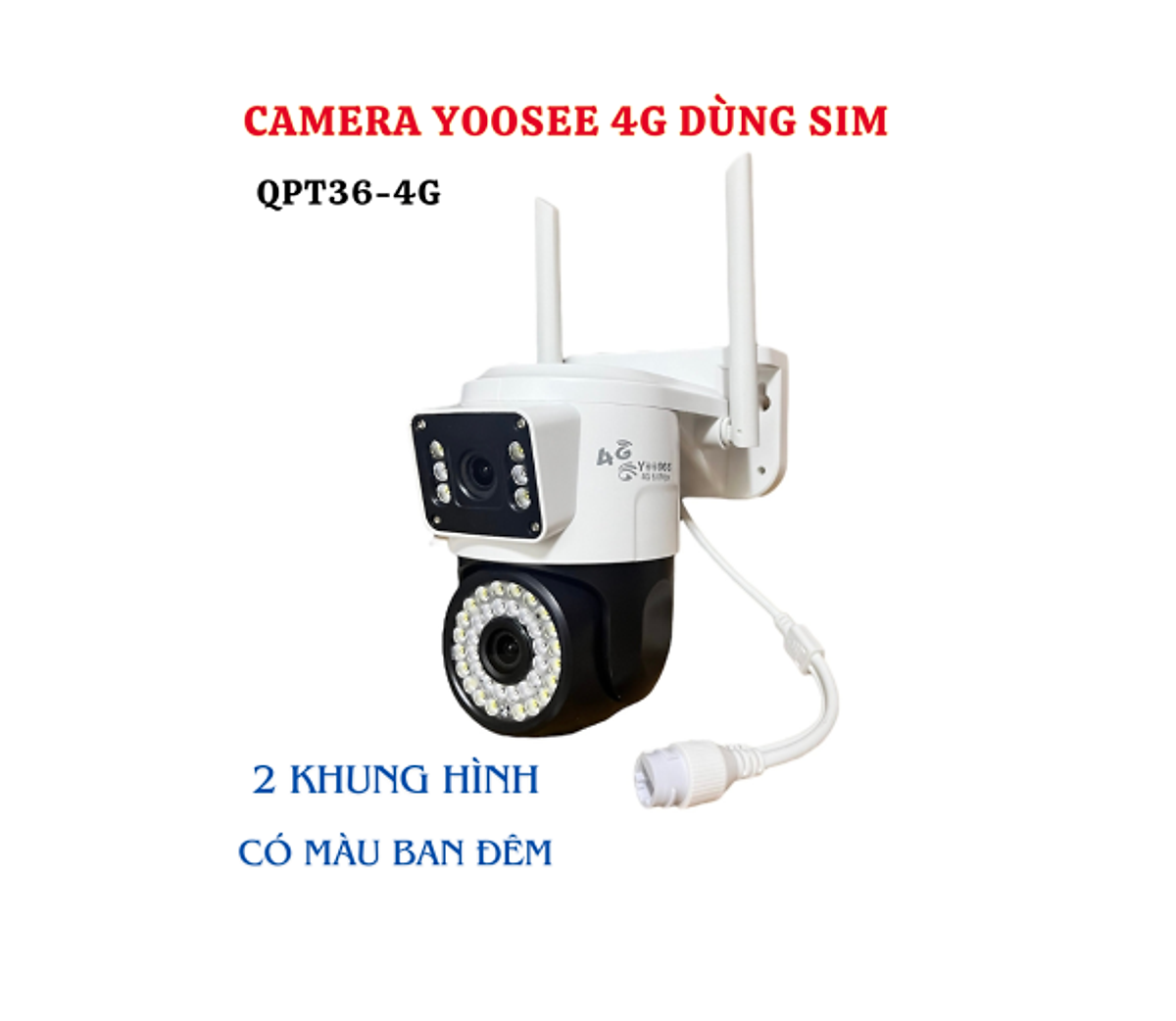 Camera 4G Yoosee 2 MẮT XEM 2 MÀN HÌNH 5.0MPX xoay 360 độ, xem đêm có màu, hỗ trợ đàm thoại 2 chiều - hàng chính hãng