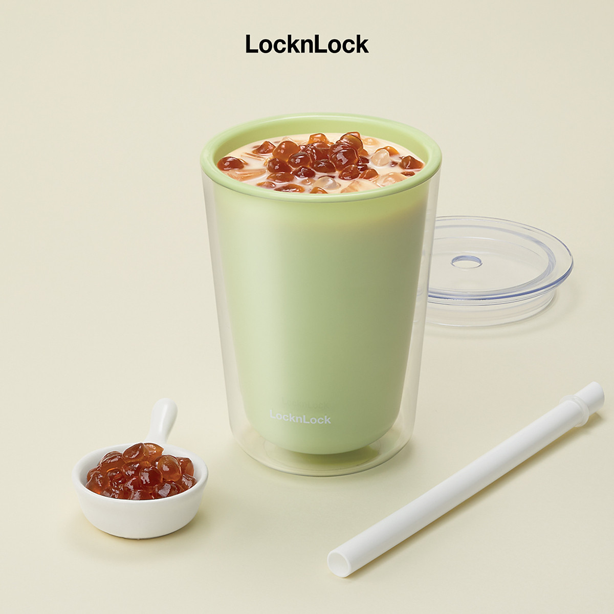 Ly nhựa 2 lớp Bubble Tea Cold Cup LocknLock HAP529 - Kèm ống hút - Dung tích 720ml