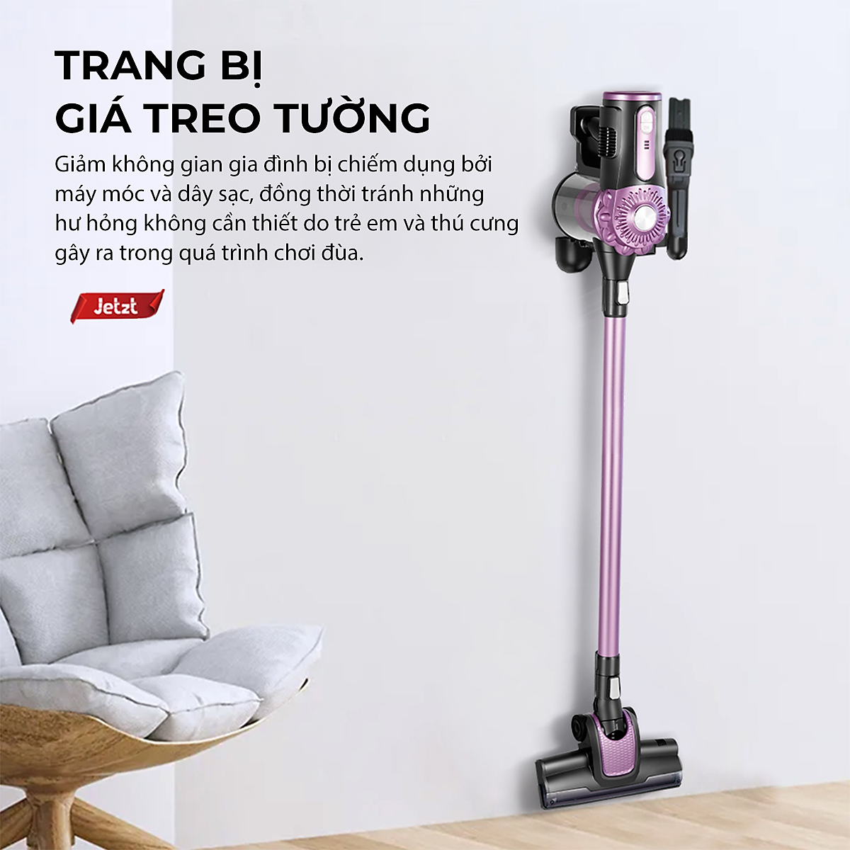 Máy hút bụi cầm tay không dây JETZT XS25, kèm đầu hút giường nệm với phân loại XS25 PRO hàng chính hãng