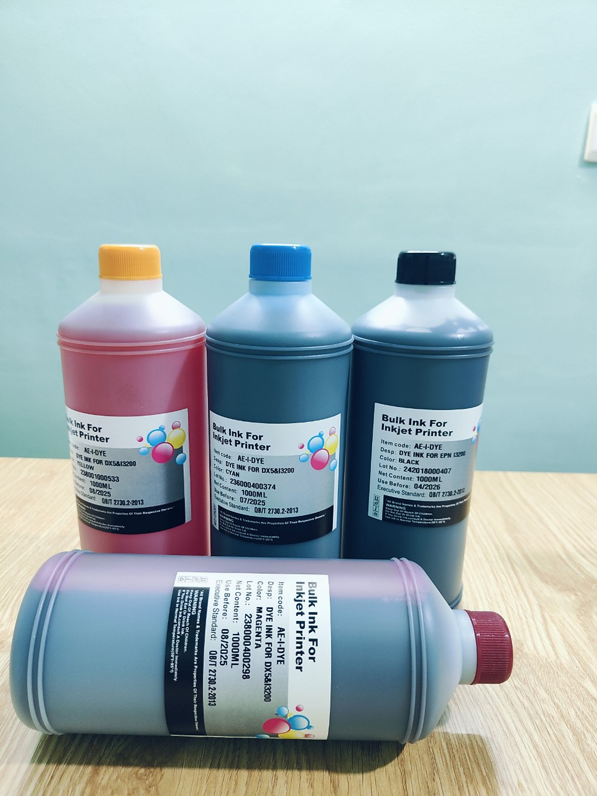 Set 4 chai Mực nước dye ink ( 1 lít/ chai) màu xanh tương thích Epson Dx5 I3200, hàng nhập khẩu.