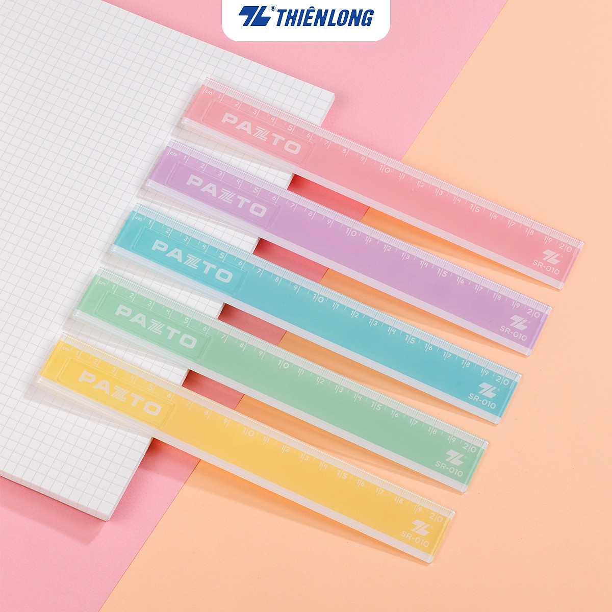 Thước nhựa thẳng màu Pastel dài 20 cm Thiên Long Pazto SR-010 - Màu ngẫu nhiên