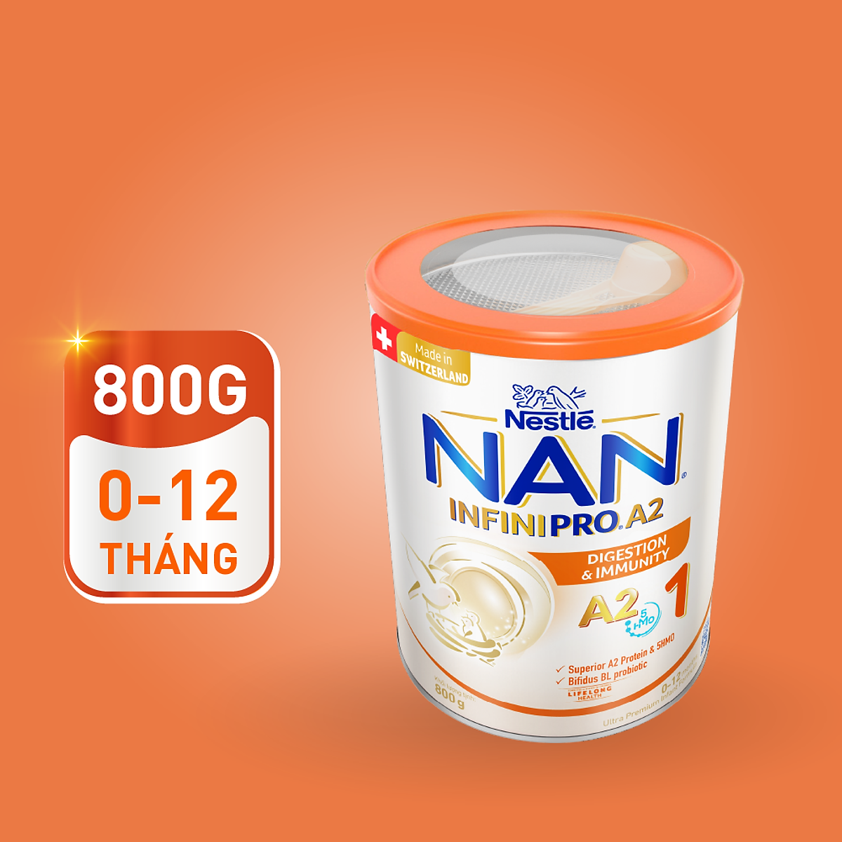 Thùng 6 lon sữa bột Nestlé NAN INFINIPRO A2 1 cho trẻ từ 0-12 tháng tuổi hộp 800g nhập khẩu nguyên lon từ Thụy Sỹ
