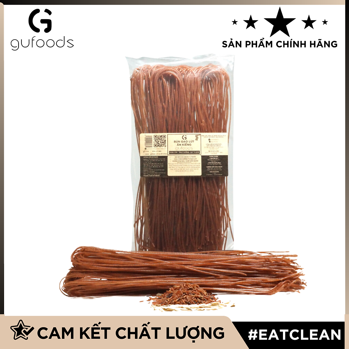Bún gạo lứt (đen / huyết rồng) GUfoods - Dai ngon, Kết hợp đa dạng món, Eat clean, Thực dưỡng, Thuần chay