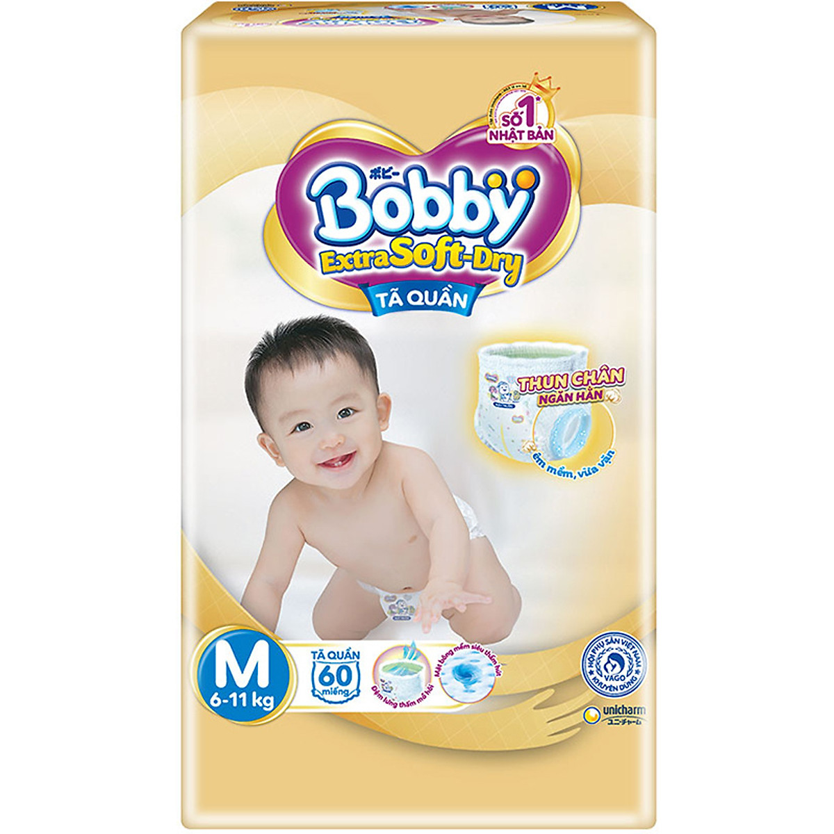 Tã quần cao cấp Bobby Extra Soft Dry M60 (60 miếng)