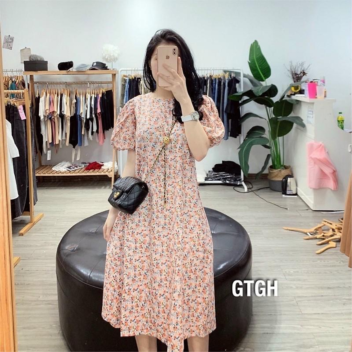 B1325E82  Bộ be thô hoa nhí Áo cổ nơ phối tơ  Chân váy xòa nhún  Limitted Thời trang nữ Toson