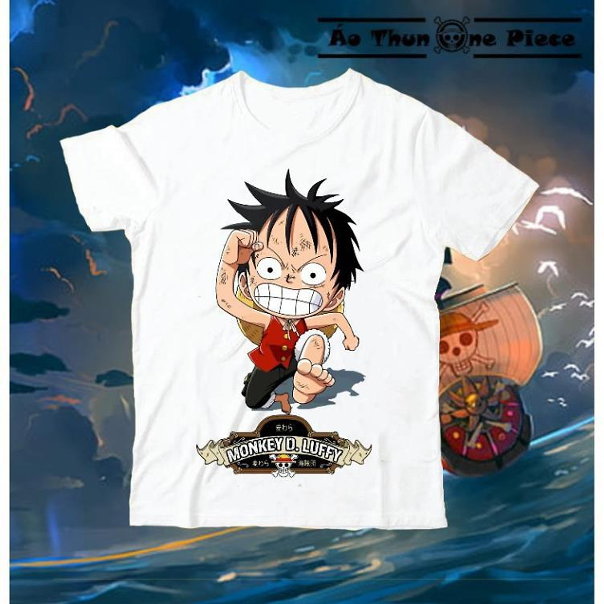 Mua - ️️Áo Thun In Hình Monkey D. Luffy Chibi Kèm Logo One Piece ...