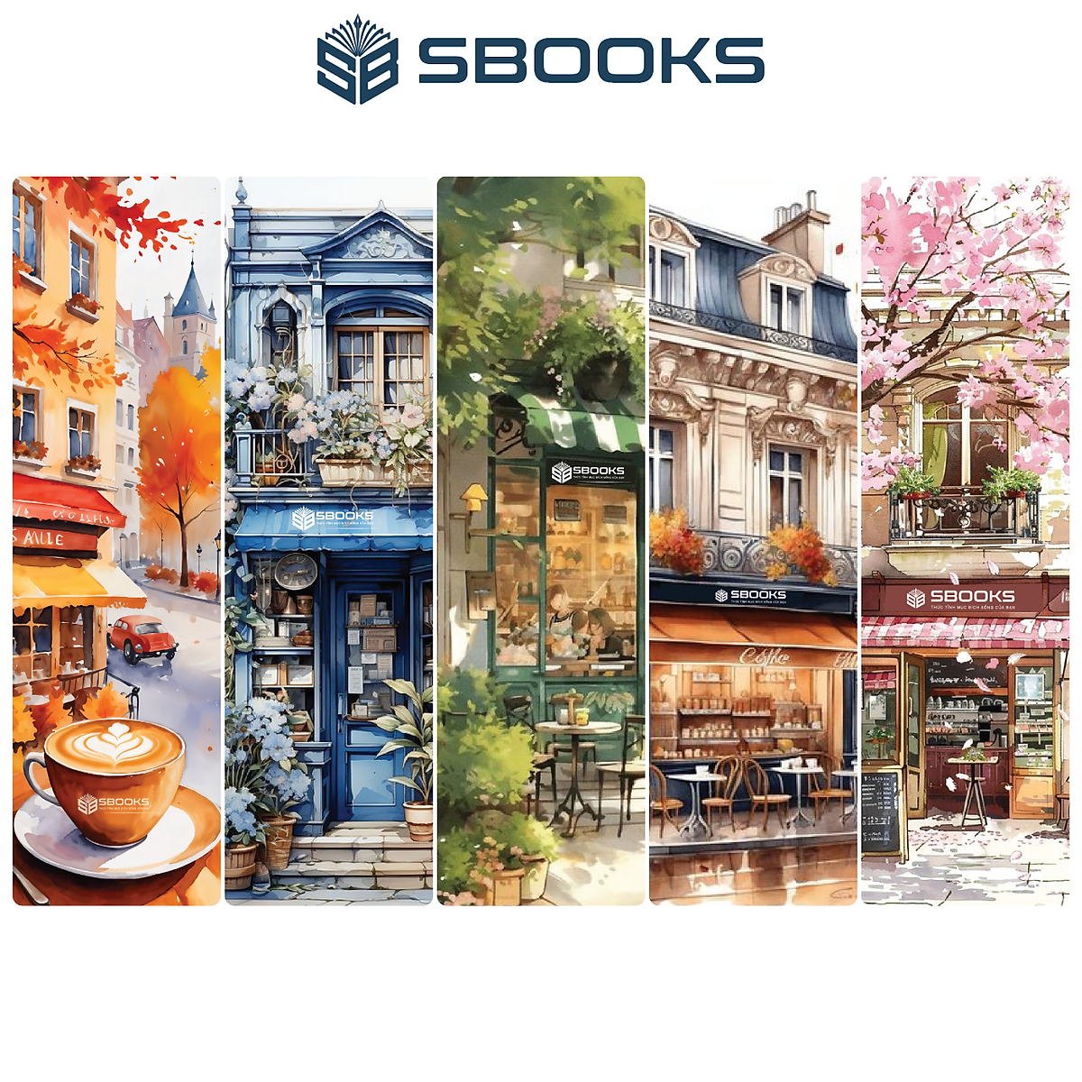 5 Cái Bookmark Kẹp Sách, Dấu Trang Hoạ Tiết Phong Cảnh Quán Cafe 4 Mùa - SBOOKS