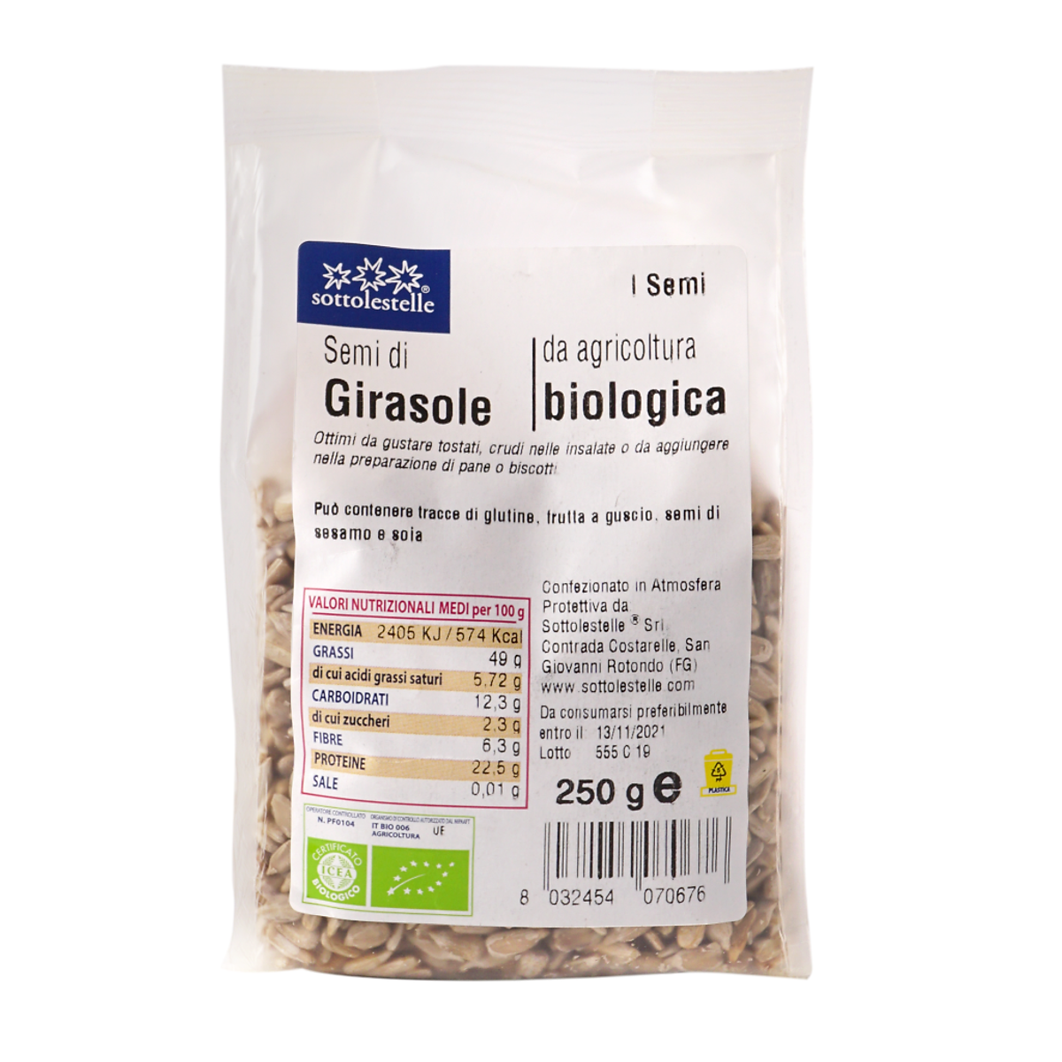 Hạt hướng dương hữu cơ đã bóc vỏ Sottolestelle 250g Organic Sunflower Seeds