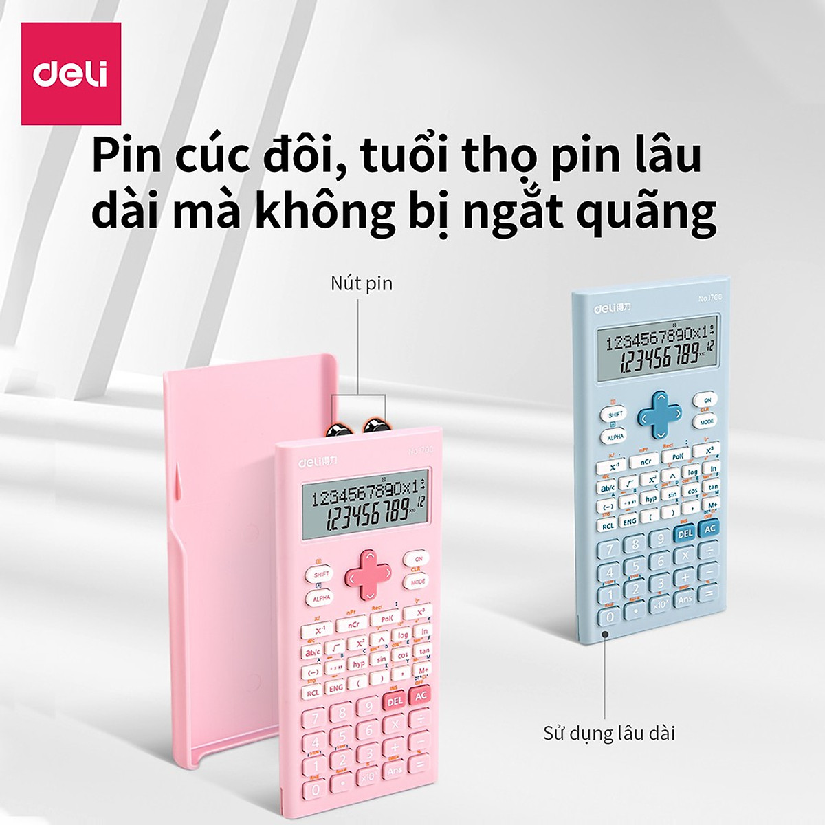 Máy tính kỹ thuật học sinh Deli -Xanh/ Hồng/ Trắng - 1700