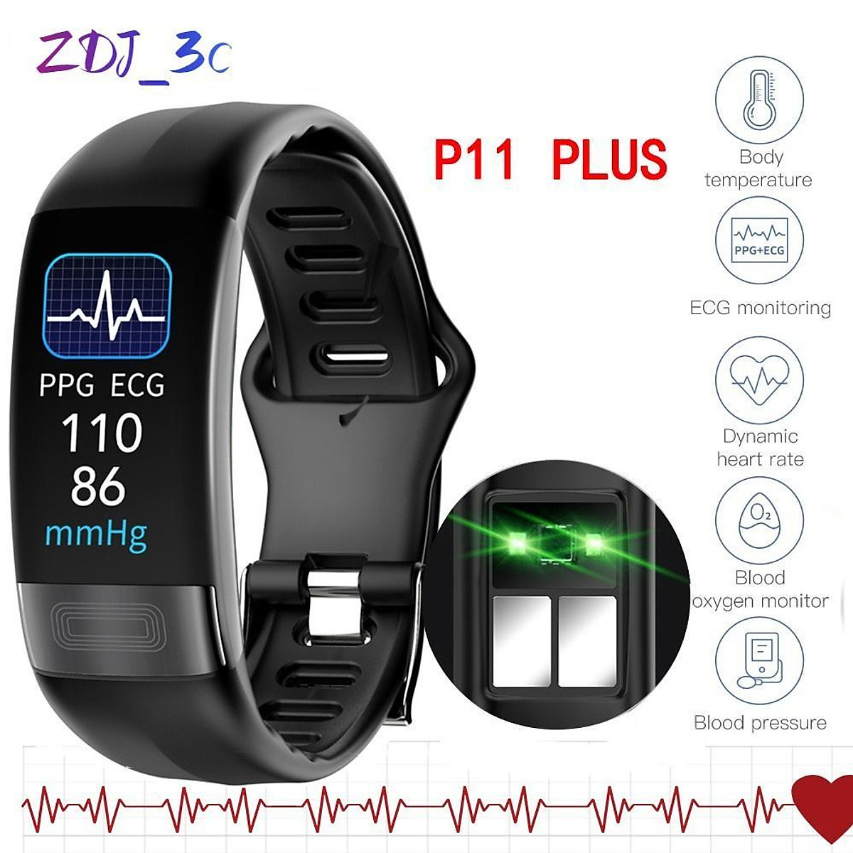 Mới Đồng Hồ Thông Minh P11 Plus ECG PPG Theo Dõi Sức Khỏe Kèm Phụ Kiện