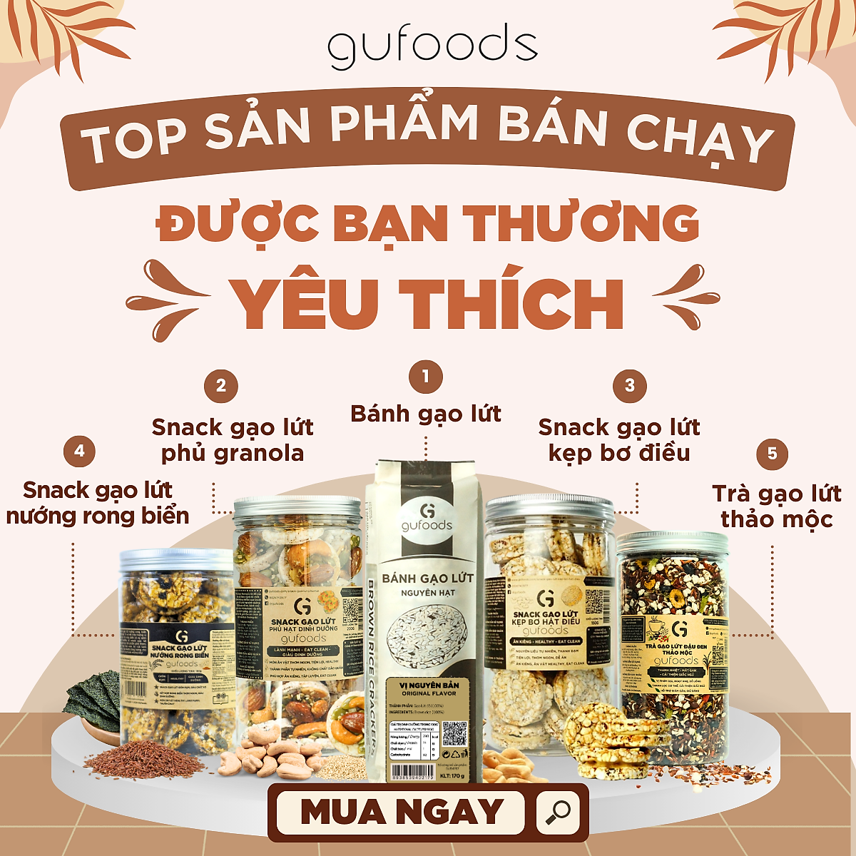 Bánh gạo lứt GUfoods (Hộp 300g=32 bánh) - Không chiên dầu, Không đường, Từ gạo và ngũ cốc nguyên hạt, Lành mạnh, Phù hợp Eat clean, Ăn vặt healthy, Thực dưỡng, Tập gym, Thuần chay, Đa dạng hương vị