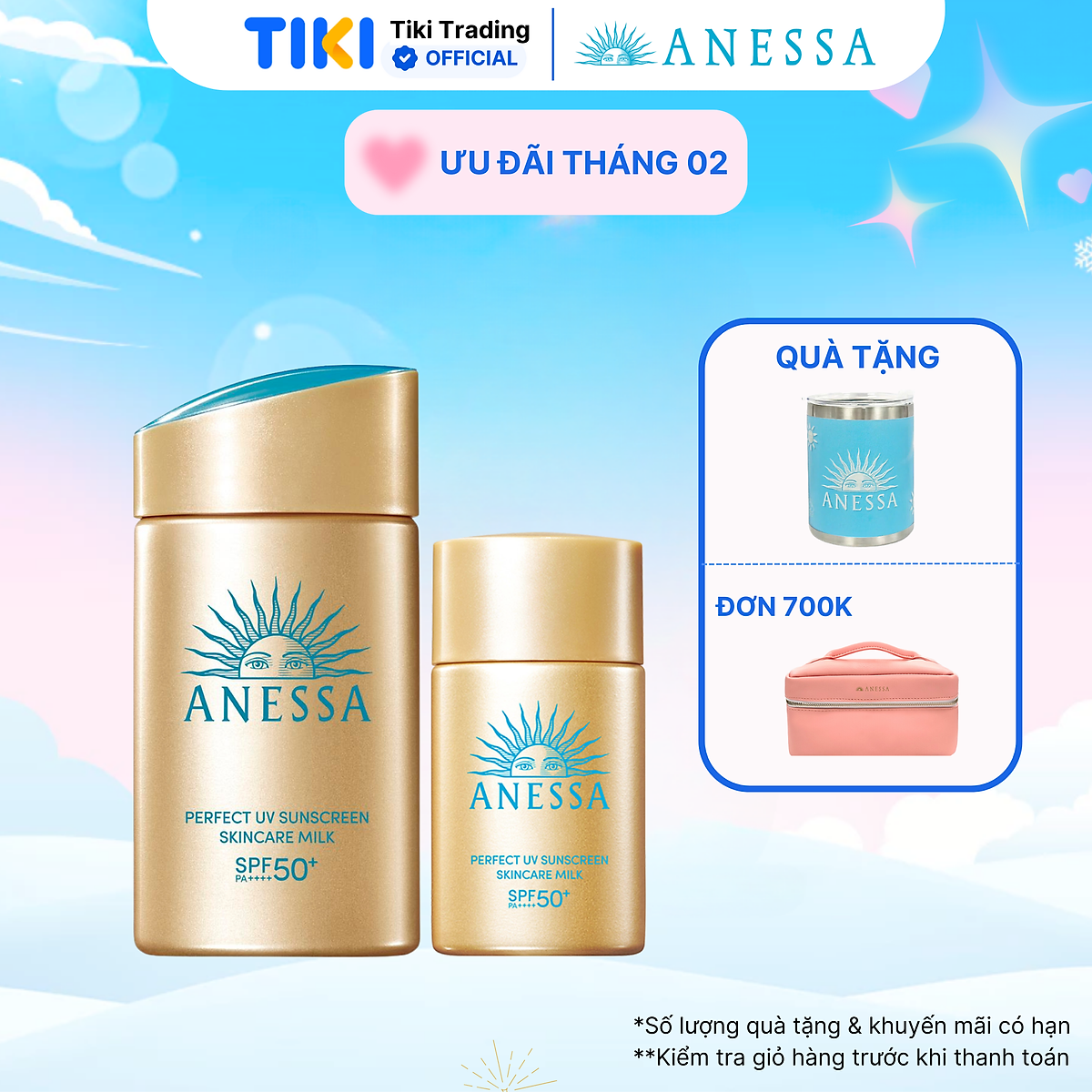 Bộ đôi Kem chống nắng dạng sữa dưỡng da kiềm dầu bảo vệ hoàn hảo (Anessa Gold Milk 60ml + Gold Milk 20ml)