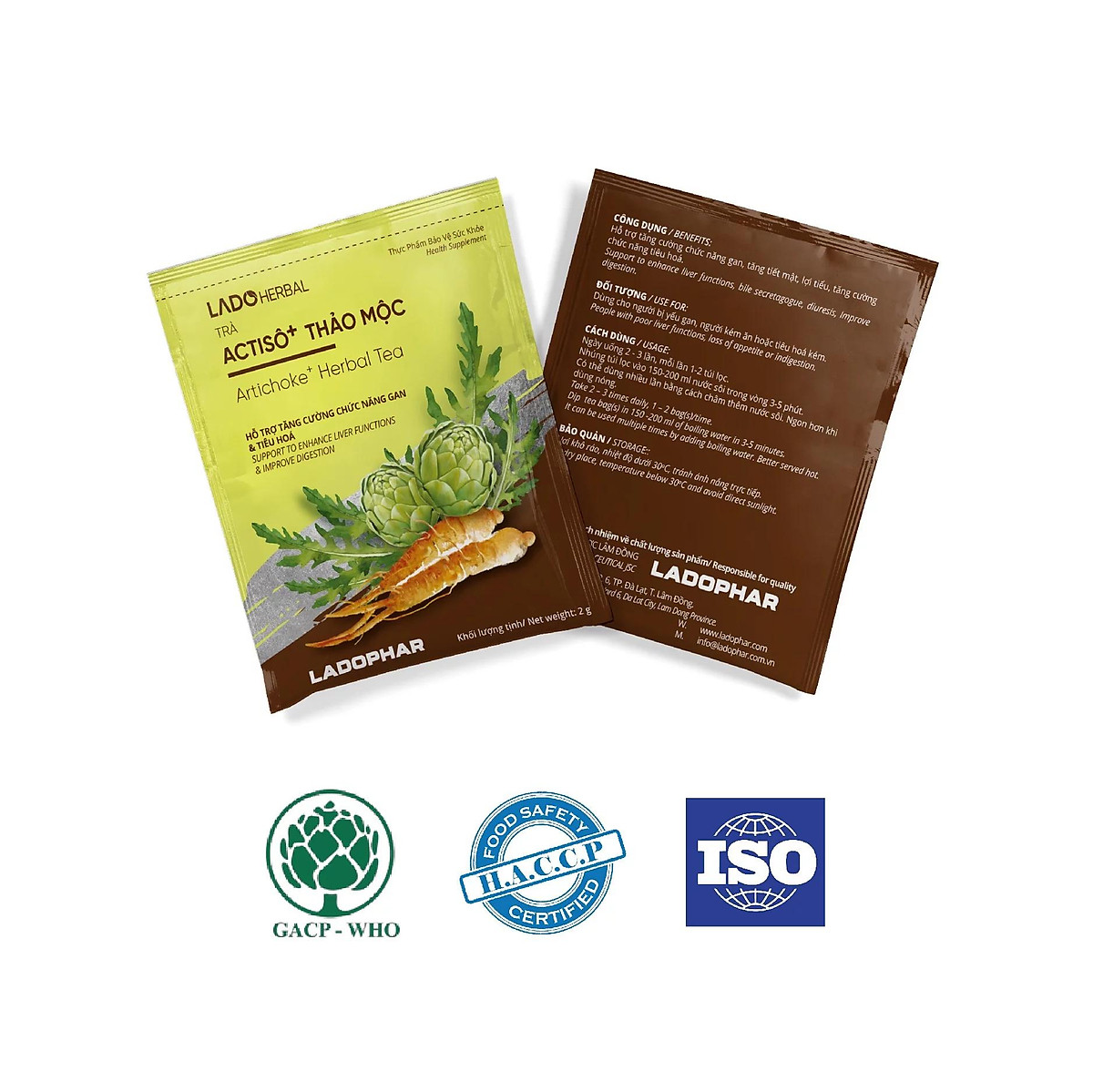 Trà Atiso Ladophar thảo mộc Hộp 100 túi lọc Hỗ trợ mát gan, tăng tiết mật, lợi tiểu tặng 1 túi trà