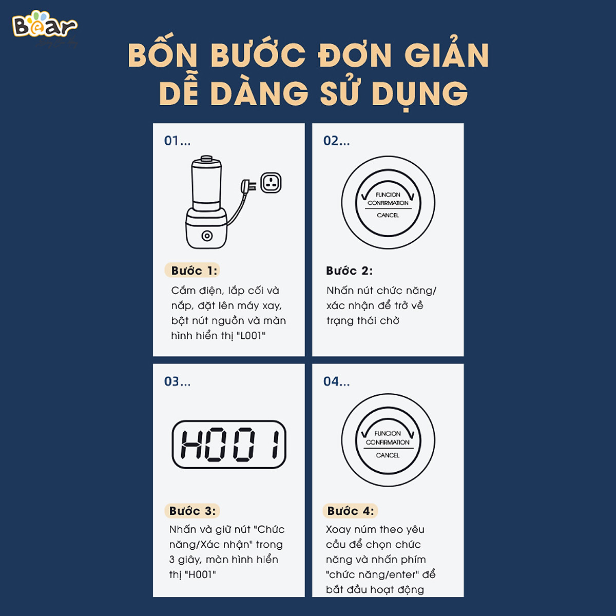 Máy Xay Nấu Đa Năng Bear 1,5L Chống Ồn Cao Cấp, Làm Sữa Hạt, Sinh Tố Tiện Lợi PBJ-B06S2 - Hàng chính hãng