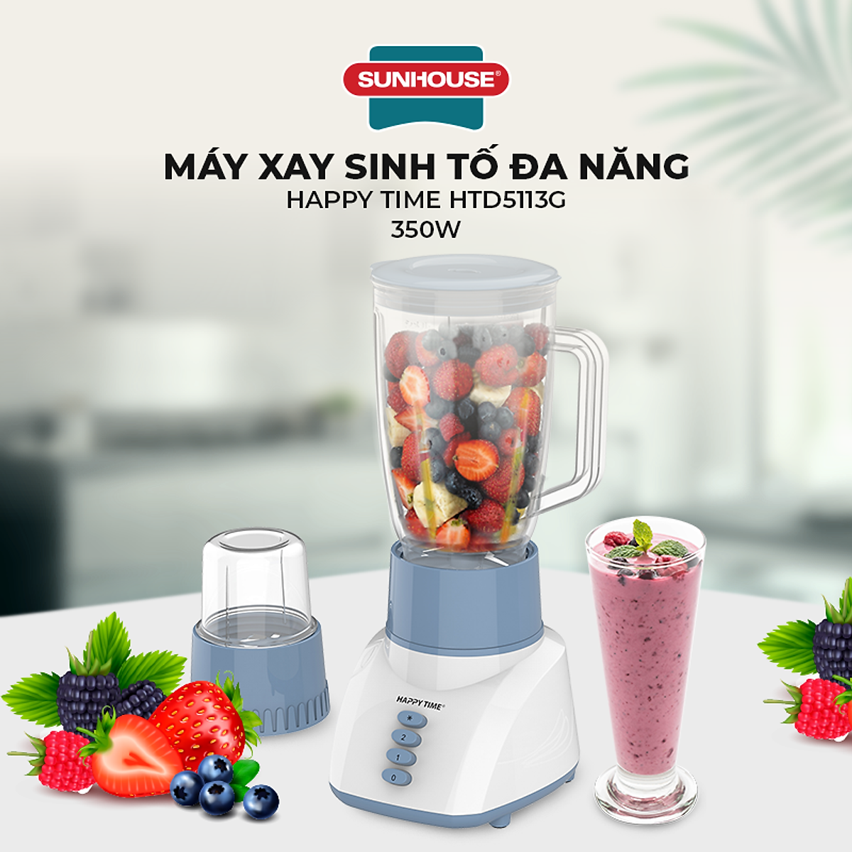 Máy Xay Sinh Tố Đa Năng Sunhouse HappyTime HTD5113G 350W - Hàng chính hãng