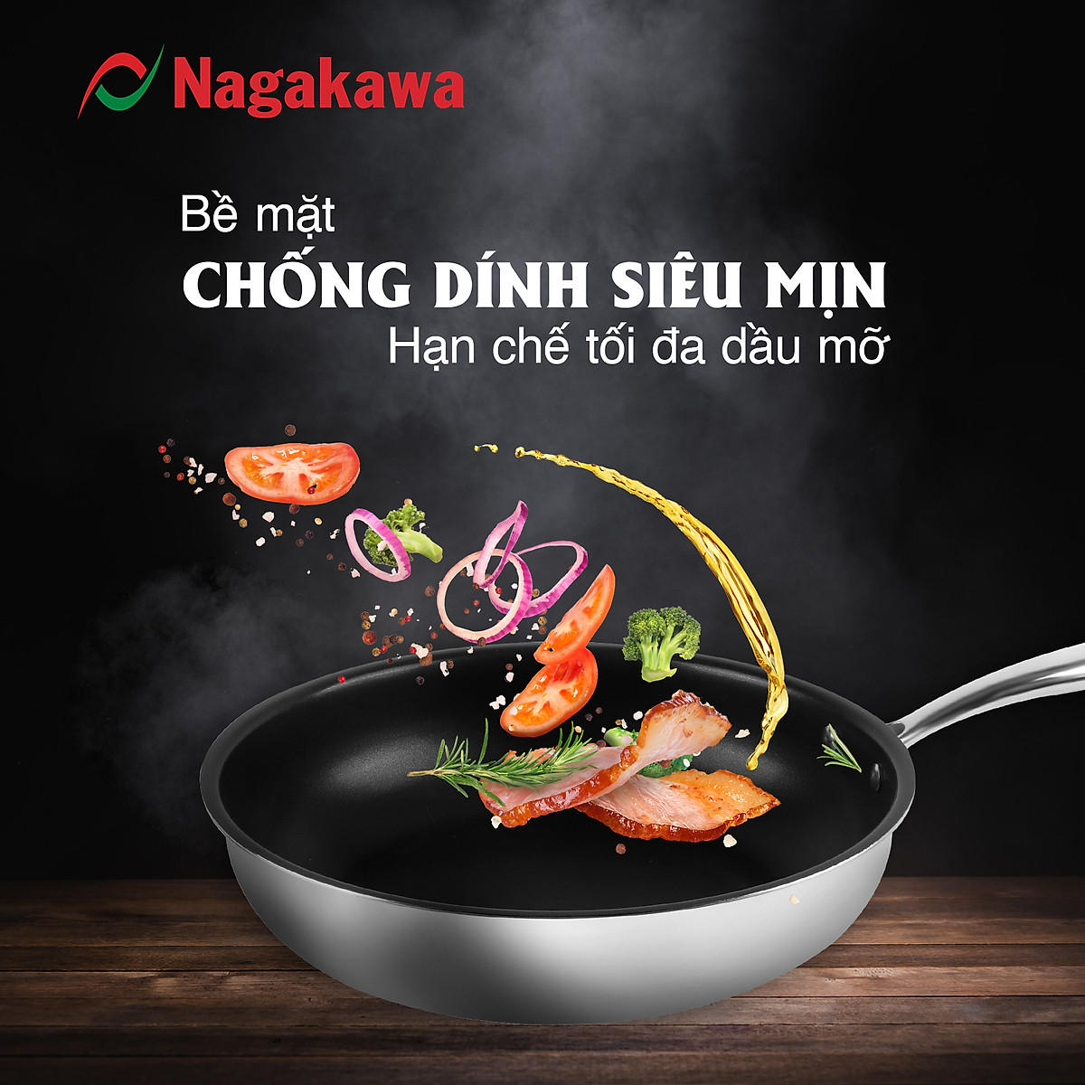 Chảo chống dính inox đa lớp toàn phần Nagakawa Haru NAG02 - Dùng trên mọi loại bếp - Hàng chính hãng