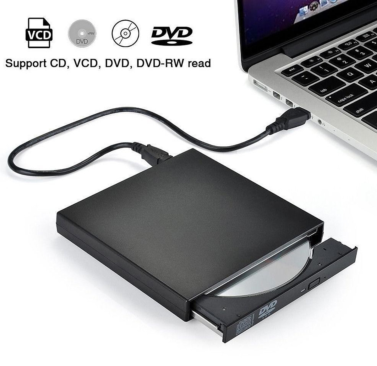 Ổ đĩa dvd rời cho laptop, desktop, máy tính bàn, ổ đĩa quang dvd rw gắn ngoài qua cổng USB hỗ trợ đọc, ghi đĩa dvd, cd không kén đĩa - Hàng chính hãng