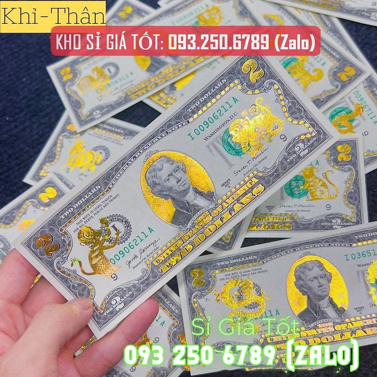 CÒN HÀNG] Tờ 2 Đô, 2 USD In Hình 12 Con Giáp Vàng 3D TUỔI THÂN -