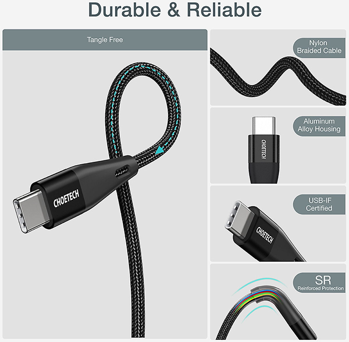 Dây Cáp Sạc Nhanh USB Type C To Type C 60W Dài 1.2M Hỗ Trợ Sạc Nhanh iPhone 15 CHOETECH XCC-1003 - Hàng Chính Hãng