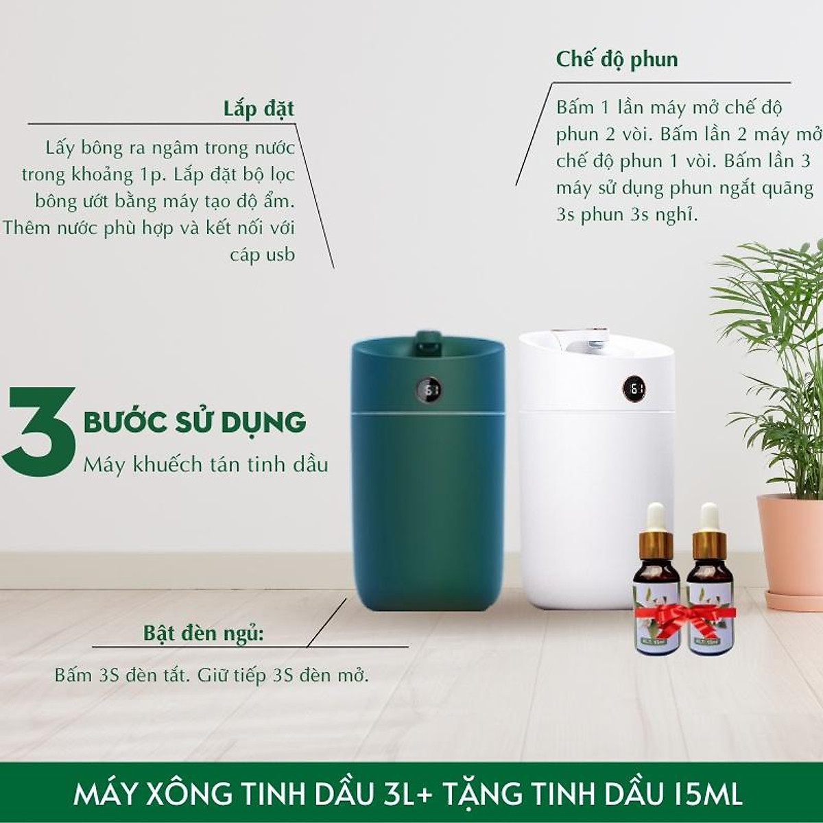 Máy phun sương tạo ẩm xông tinh dầu Humidifier X12, dung tích 3L, tạo