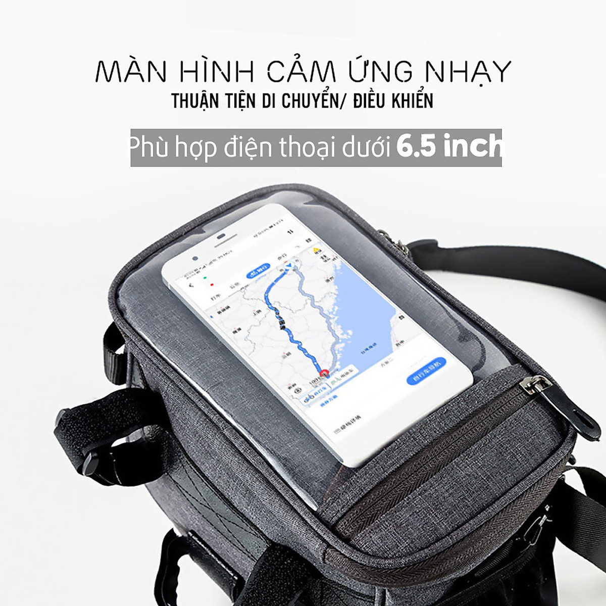 Túi Treo Phía Trước Xe Đạp Gắn Ghi Đông Dung Tích Lớn 5 Lít Có Mặt Cảm Ứng Điện Thoại 6.5 inch MaiLee