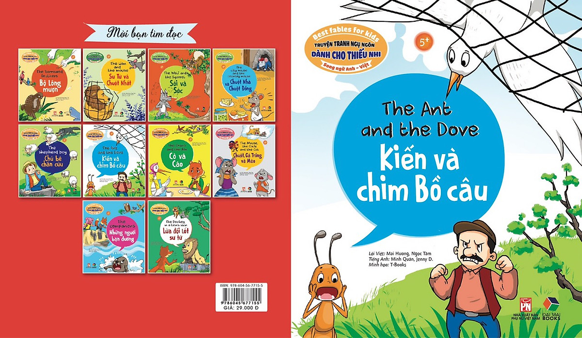 Combo 4 quyển Truyện tranh ngụ ngôn dành cho thiếu nhi ( Song Ngữ Anh - Việt )cò và cáo+ chú bé chăn cừu+ kiến và chim bồ câu+ bộ lông mượn