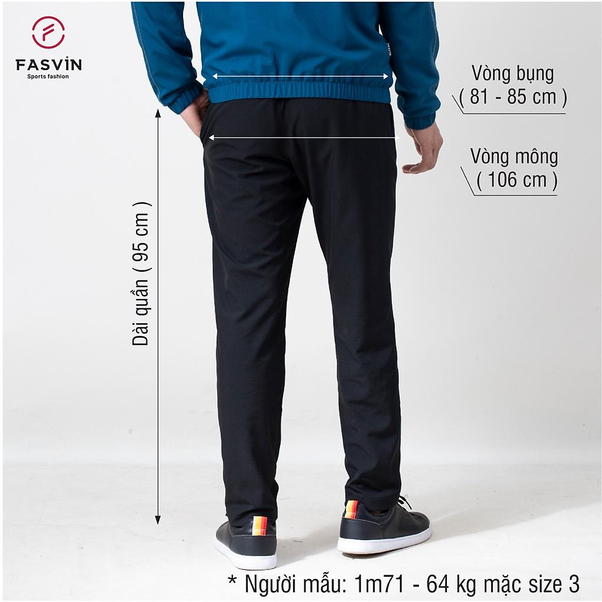 Quần gió nam 02 lớp FASVIN QBC22541.HN ống suông lót lưới hàng cao cấp chính hãng