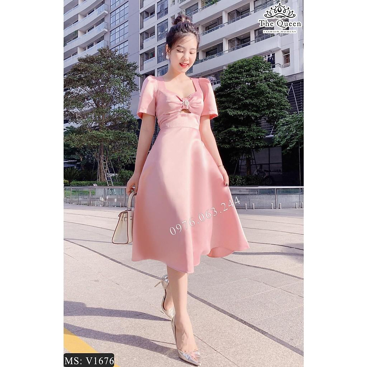 Mua Váy xòe V1676 cổ vuông quyến rũ màu hường The Queen Fashion Có hình chụp thật của sản phẩm Tiki #1 Mua Váy xòe V1676 cổ vuông quyến rũ màu hường The Queen Fashion Có hình chụp thật của sản phẩm Tiki