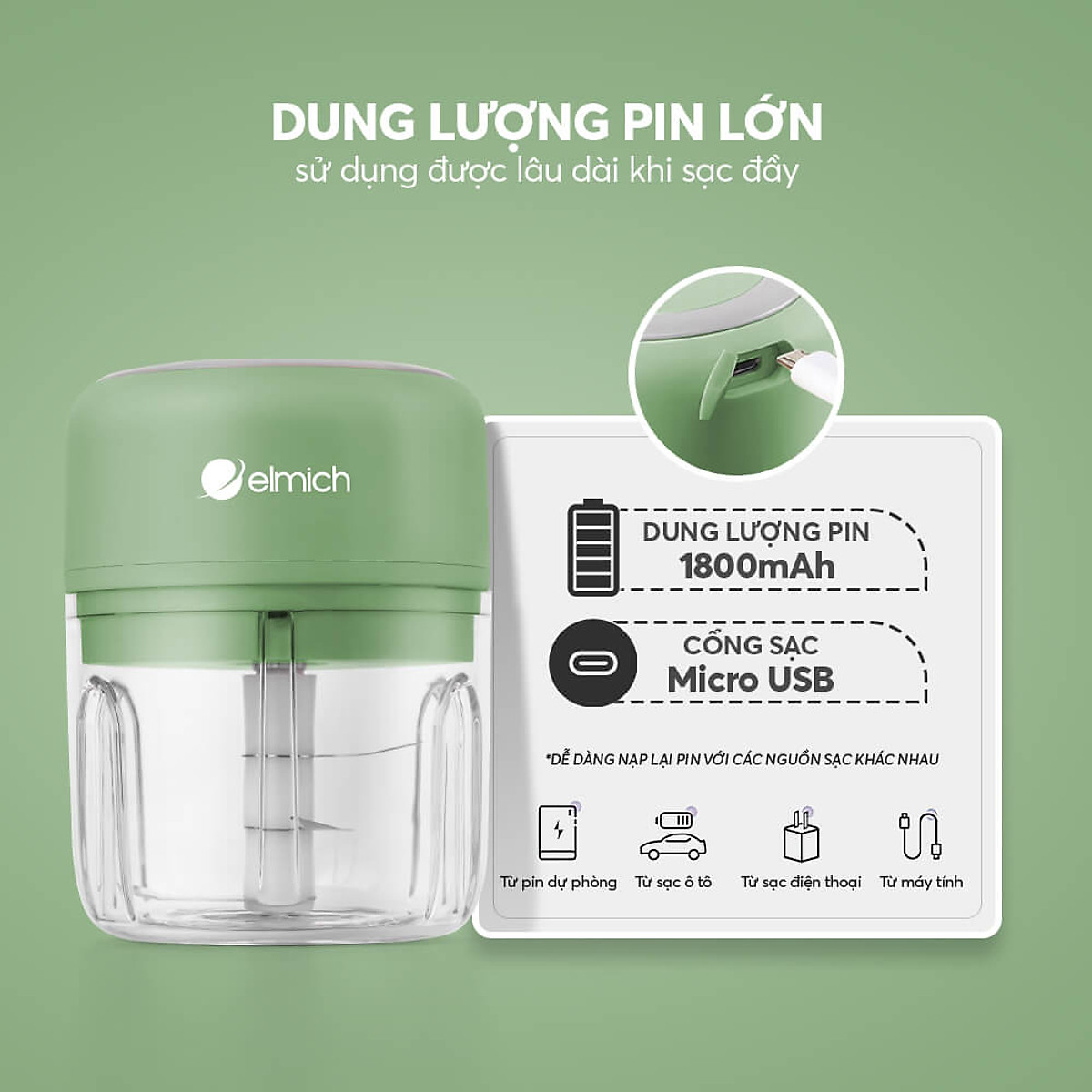 Máy xay tỏi ớt cầm tay Elmich PBE-8659 - Hàng chính hãng