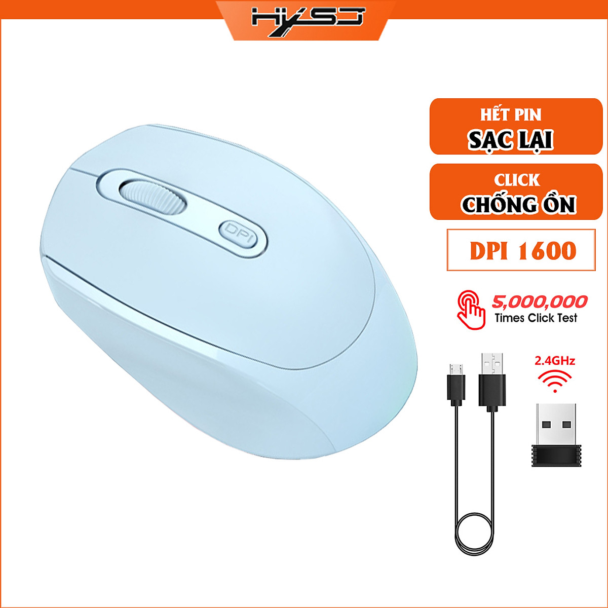 Chuột không dây HXSJ M107 wireless 2.4Ghz sạc pin, chồng ồn, DIP1600 chuyên dùng cho máy tính, laptop, tivi - Hàng chính hãng