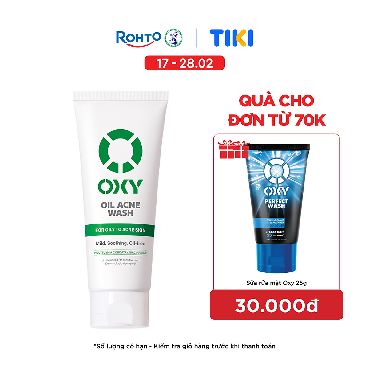 Sữa rửa mặt cho nam Oxy sạch dịu nhẹ, kiềm dầu dạng kem Oxy Oil Acne Wash 100g