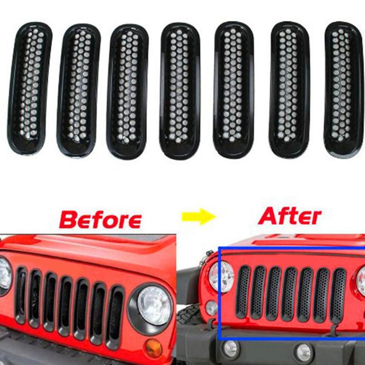 Mua Trim Front Grille Cover Insert Mesh Grills Kit for 07-16 Jeep Wrangler JK Pack of 7 tại Magideal Mua Trim Front Grille Cover Insert Mesh Grills Kit for 07-16 Jeep Wrangler JK Pack of 7 tại Magideal