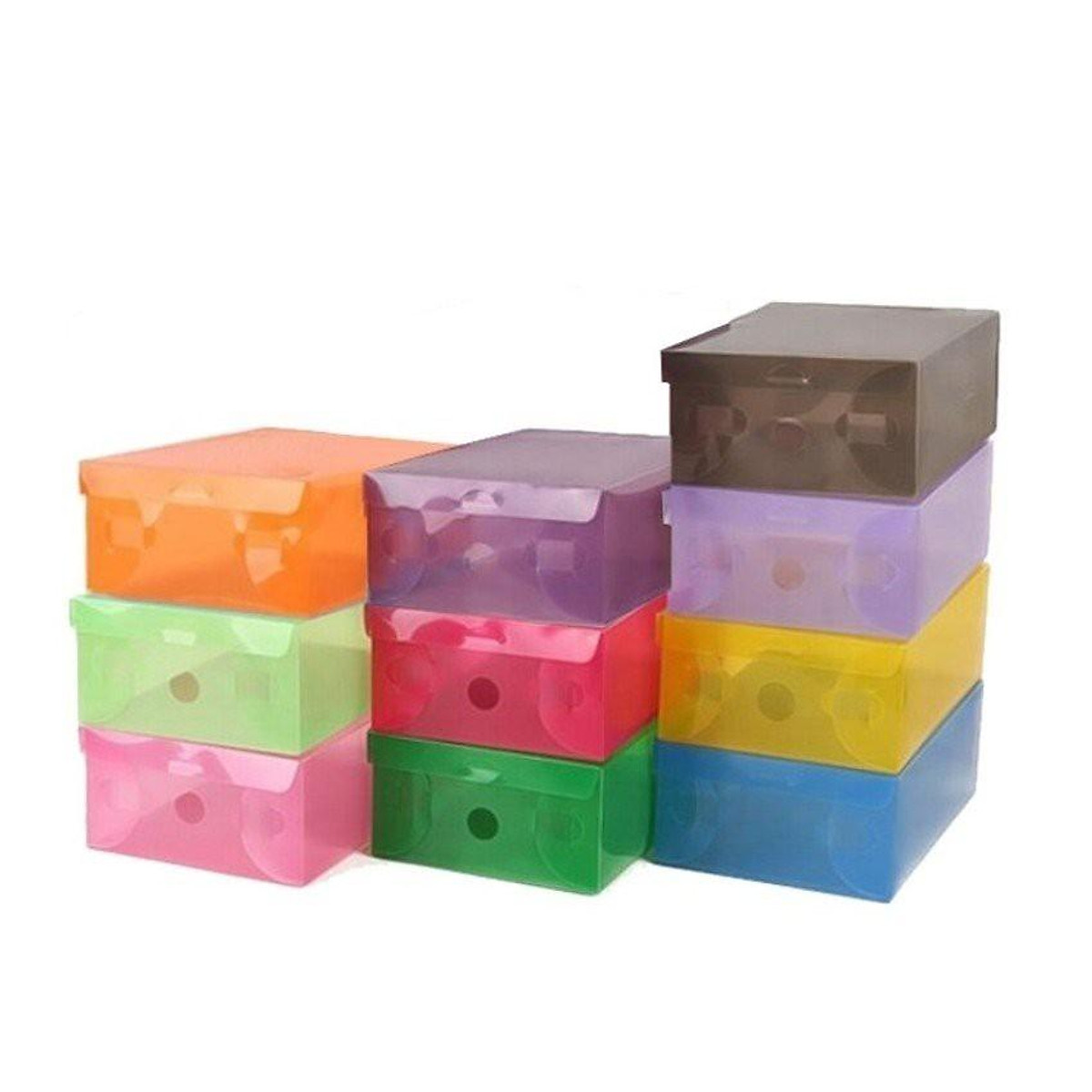 Bộ 10 hộp đựng giày dép trong suốt nhiều màu sắc