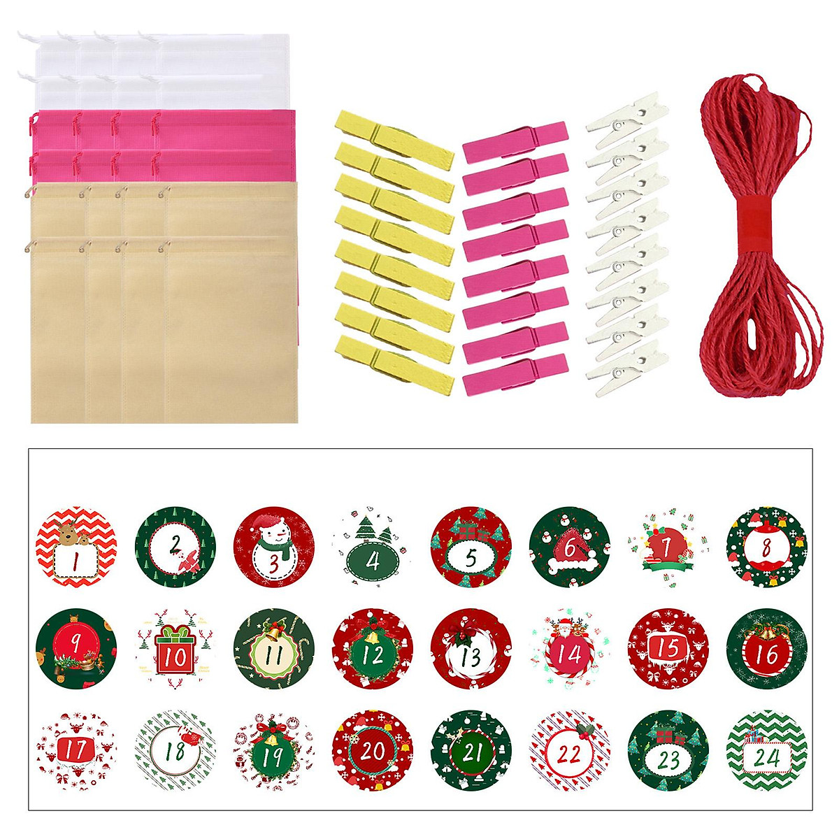 Christmas Gift Bag Set 24 Non-woven Bags + 24 Clips + 24 Cute ...
